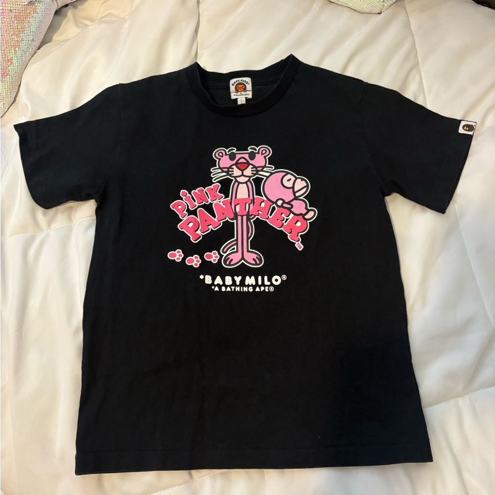 Bape Black Kids Tee with Pink Panther Baby Milo Graphic
